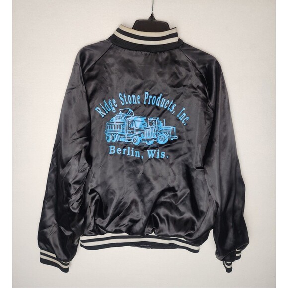 Vintage 80s Ridge Stone Products Inc. Berlin, WI Satin Bomber Jacket Size XL - Picture 1 of 10